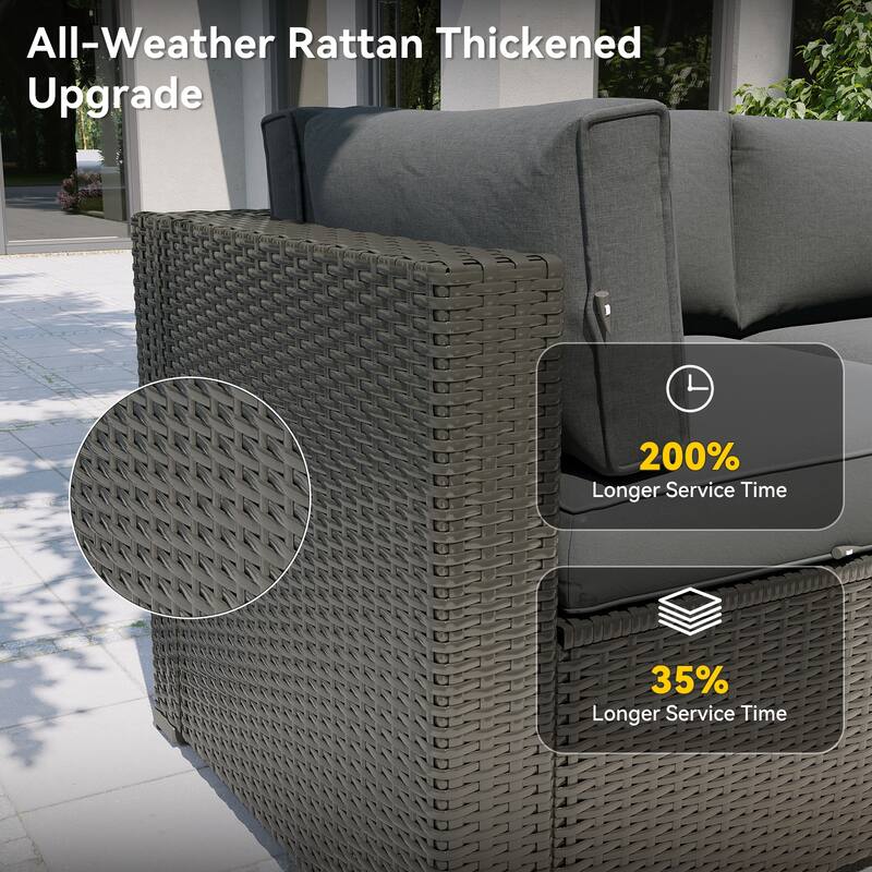 AOXUN Wicker Rattan Outdoor Sectional Sofa Set with Coffee Table and Thickened Cushions