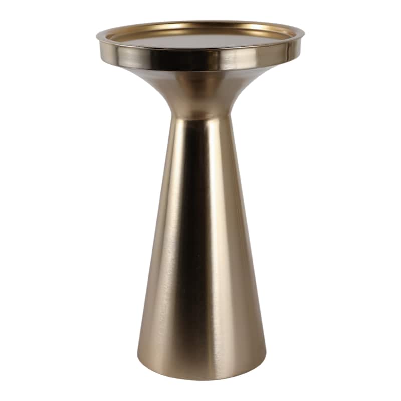 Metal Side Table Round Tray Top Tapered Base Narrow Accent - 20" Gold - 12" x 12" x 20"