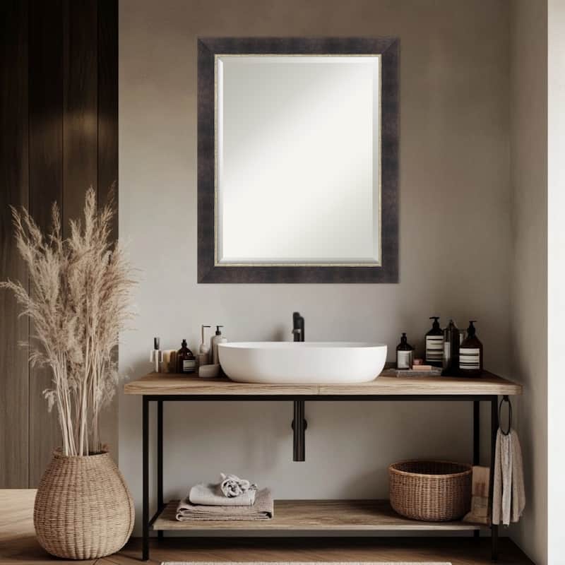 Odin Antique Bronze Beveled Wood Framed Bathroom Vanity Wall Mirror - Odin Antique Bronze