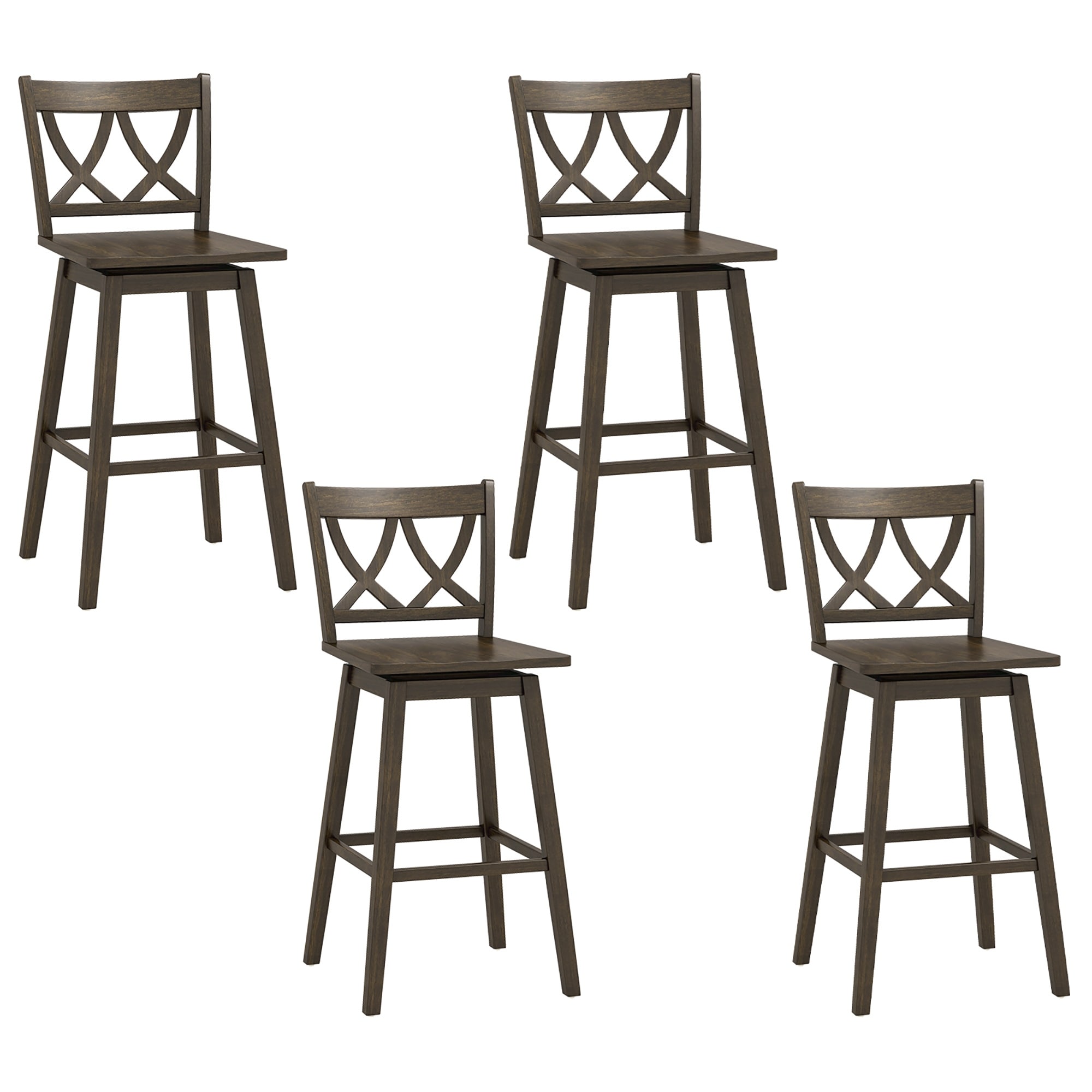 Gymax 29'' Bar Stool Set of 4 w/Rubber Wood Frame Swivel Seat