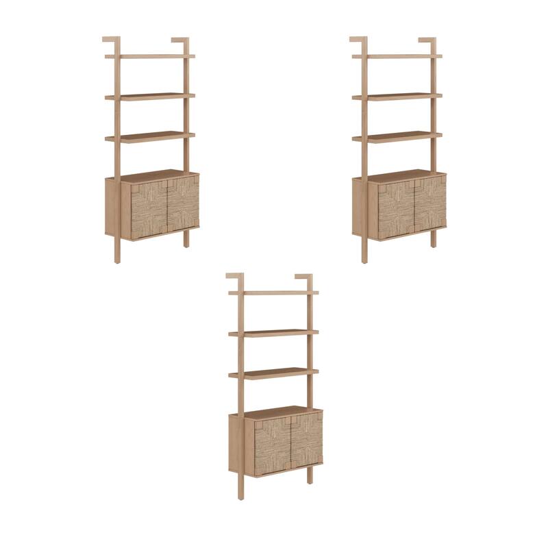 Beacon 3-Shelf Bookcase with Seagrass Cabinet, Solid Wood Bookshelf with Storage with Solid Wood Frame