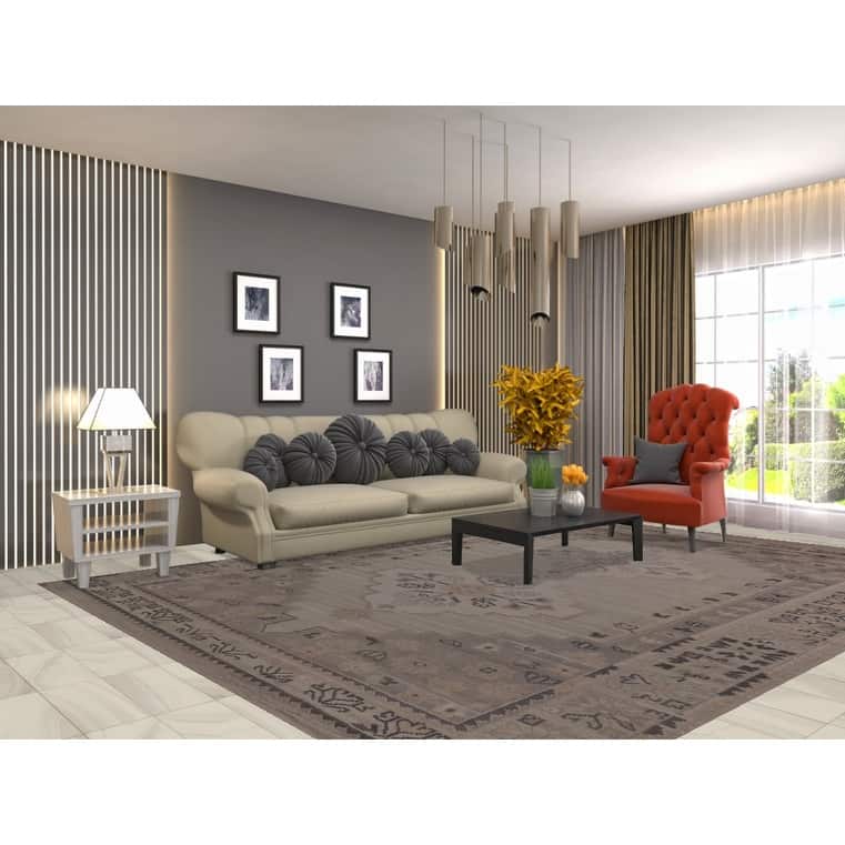 Heriz Serapi Indian Area Rug Handmade Beige Wool Carpet - 8'9" x 11'10"