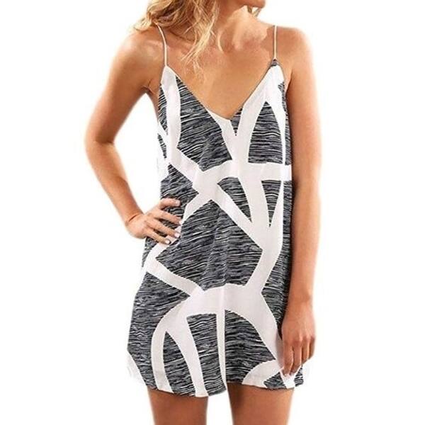 Shop Women Mini Dress V Neck Halter Printed Casual Short Strap