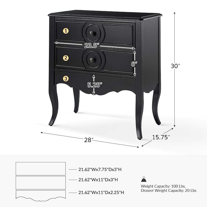 Sidney Traditional 3-Drawer Nightstand with Built-In Outlets and USB by HULALA HOME