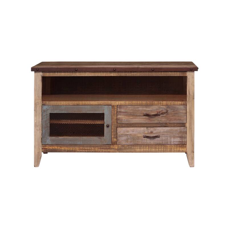 HomeRoots 53" Brown Solid Wood Cabinet Enclosed Storage Distressed TV Stand - 52.75' X '31.75' X '17.75