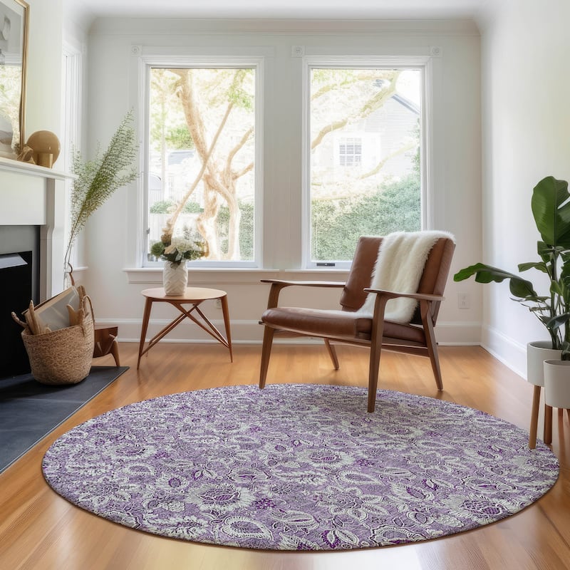 Premium Washable Super Soft Floral Mayfield Rug - Purple - 8' x 8' - Round