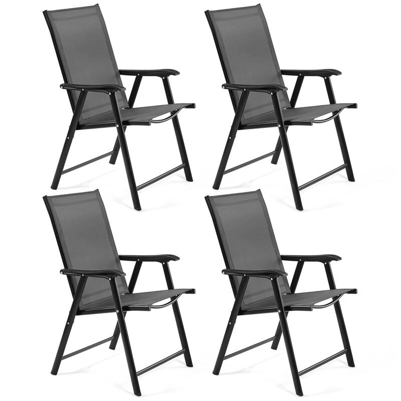 Yaheetech 4pcs Folding Dining Chairs Patio Dining Chairs with Backrest and Armrests - Black