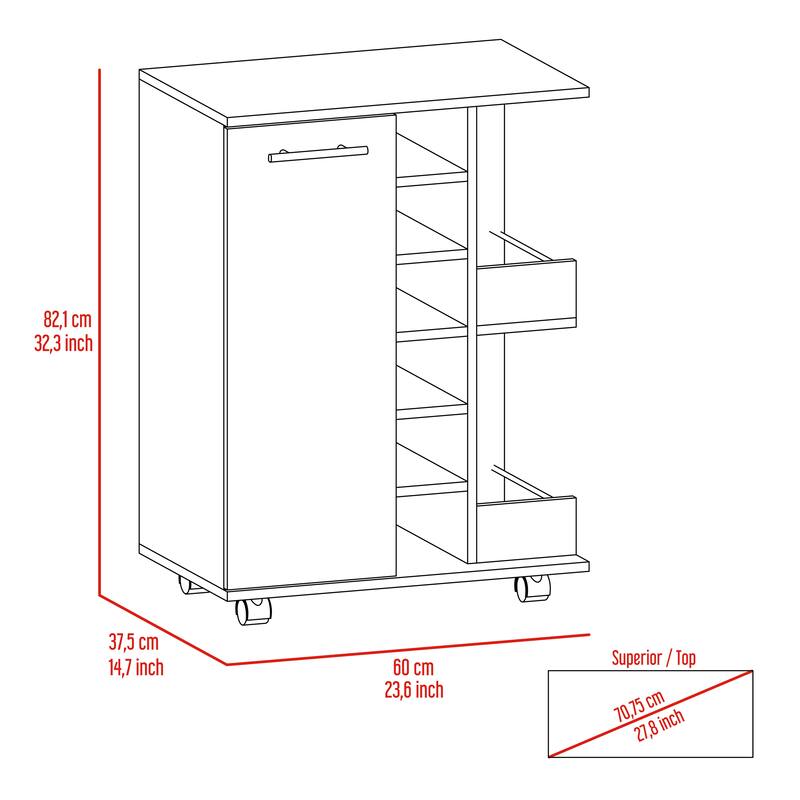 Bartlet 2-Shelf 6-Bottle Bar Cart with Division for Kitchen, Party and Living Room