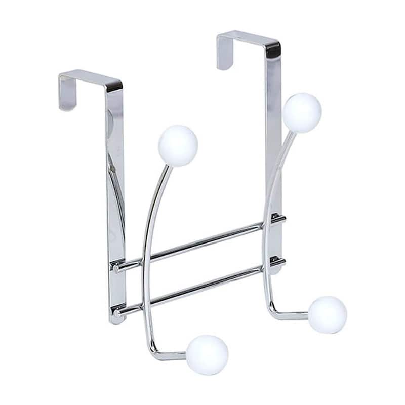 Over The Door Hook Rack with 4 Ball Ends - 6 L x 4 D x 7.5 H - Chrome/White