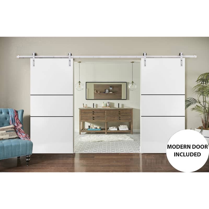 Sturdy Double Barn Door 36 x 80 with Planum 0014 White Silk with 13FT