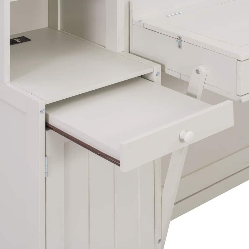 Queen Size Murphy Bed Heavy-Duty Murphy Bed Cabinet Bed with Desk Drawers open shelving Units Power Outlet and Side Cabinets