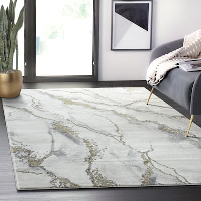 Abani Luna Contemporary Marble Metallic Gold Area Rug