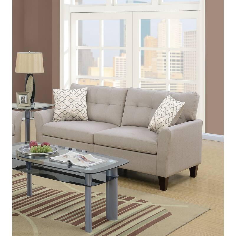 2pc Beige Sofa Set with Plywood Base and Solid Pine Frame