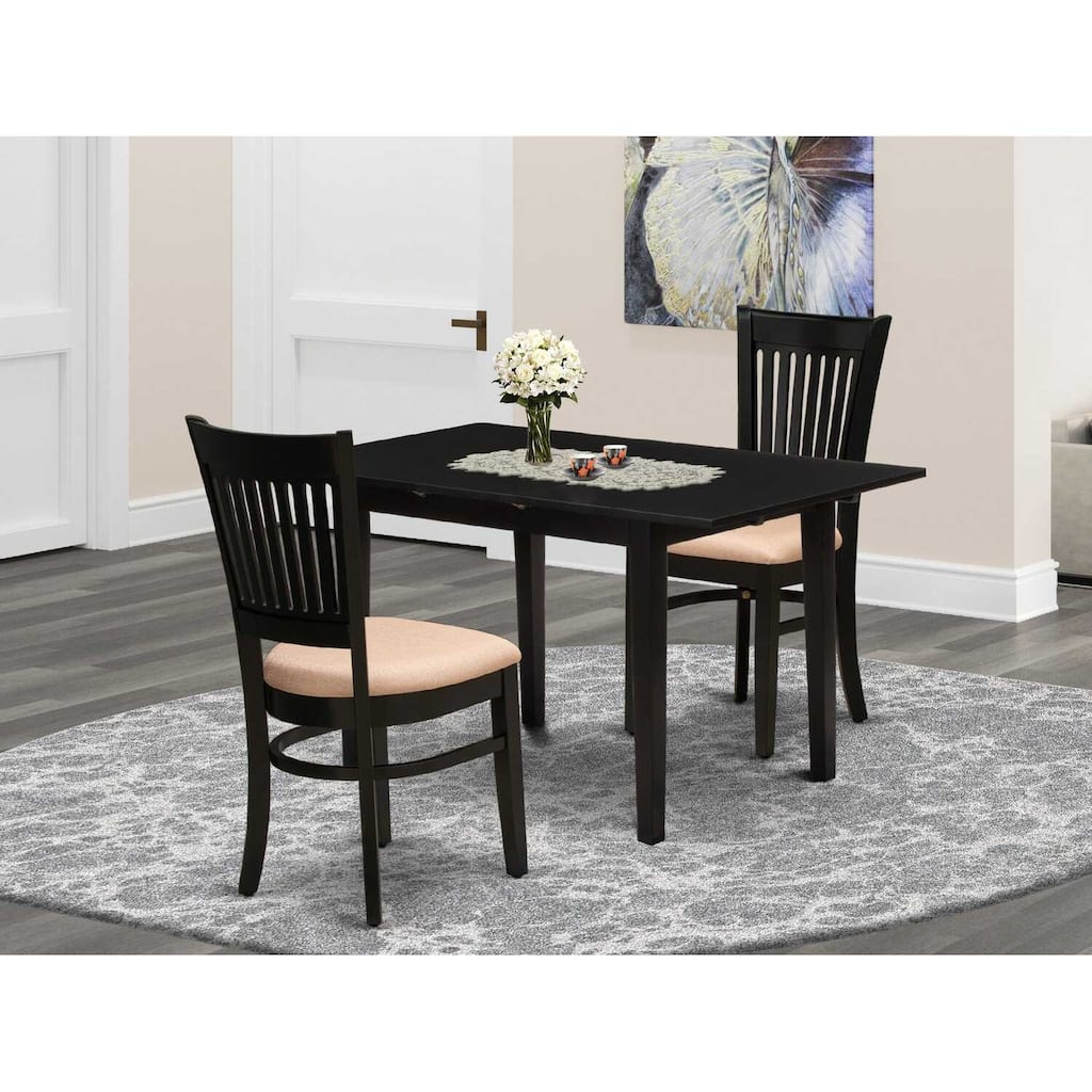 HomeStock 3-Pc Black Finish Rectangular Solid Wood Top With Butterfly Leaf Dining Table Set