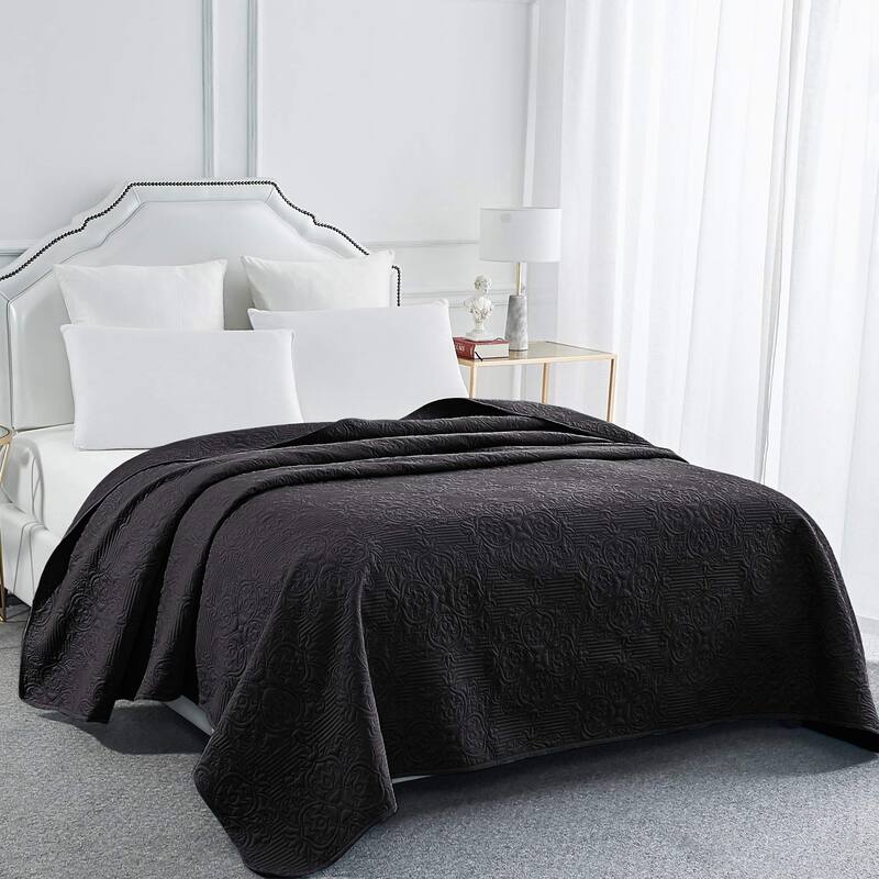 Sophia & William Bed Quilt Bedspread Coverlet - Reversible, Lightweight - Black - Twin