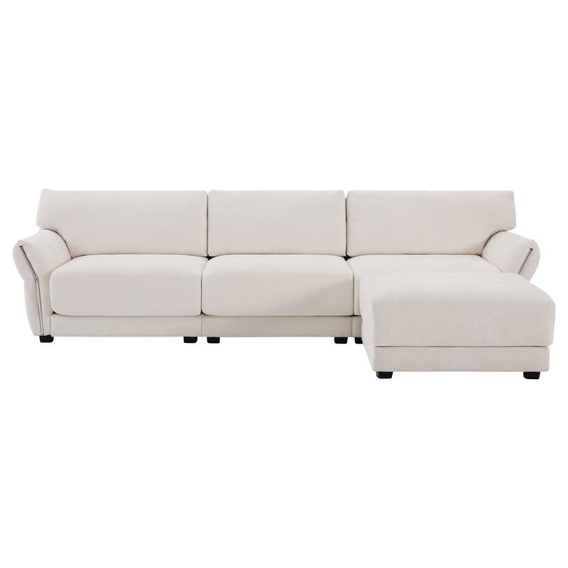 L-Shaped Modular Sectional Sofa with Ottoman, High Density Foam 4 Seater Sofa, Chenille Sofa with USB & Type-C Charger Ports