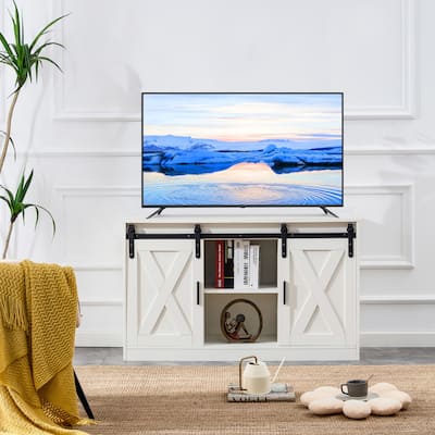 47" TV Stand with Barn Doors & 3-Layer Storage