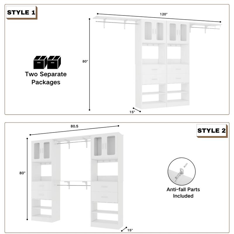 Rackcog Closet System with Doors and Drawers, Storage Organizer with DIY Shelving for Walk-in Closet
