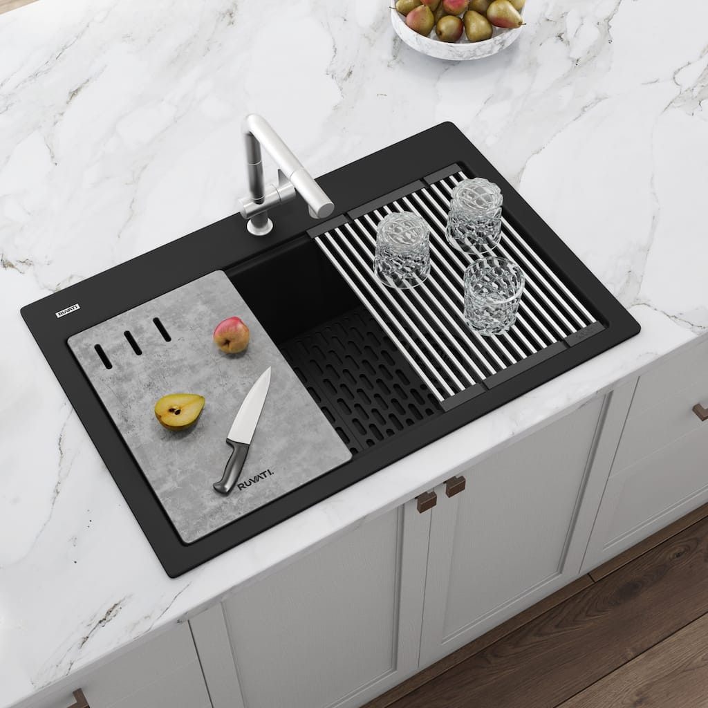 33 in Granite Workstation Matte Black Drop-in Kitchen Sink