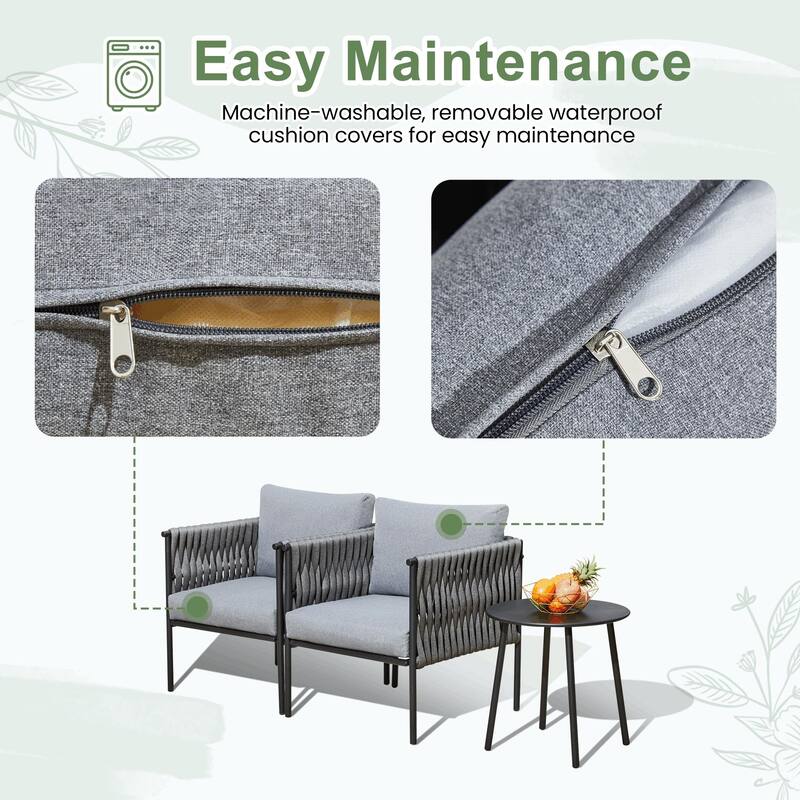 AVAWING 3-Piece Outdoor Patio Furniture Set with Coffee Table, Deep Seating Chairs with Thick Cushions, Steel Frame
