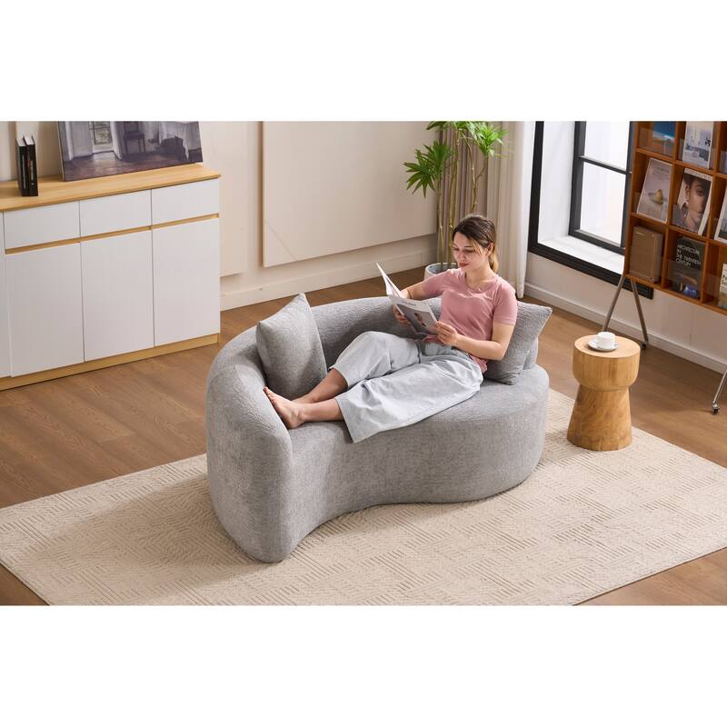 S-Curved Dual-Depth Chenille Sofa Compact, No Assembly
