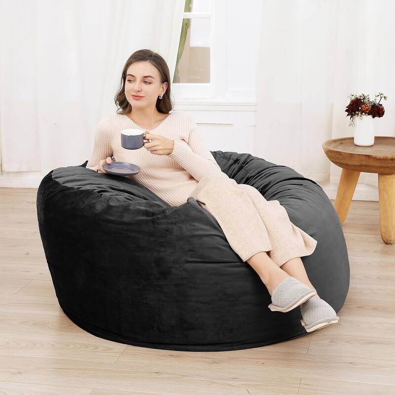 48 Inch Bean Bag Chair, Cozy Lazy Sofa with Fillings for Adults Kids - 48 Inch - Black