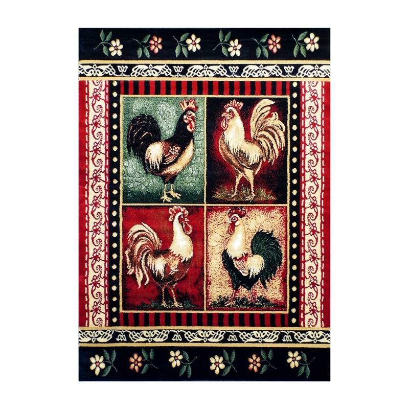 Rustic Cabin Style Vintage Rooster Themed Area Rug