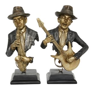 Gold Polystone Musician Decorative Sculpture (Set of 2) - 6 x 8 x 14