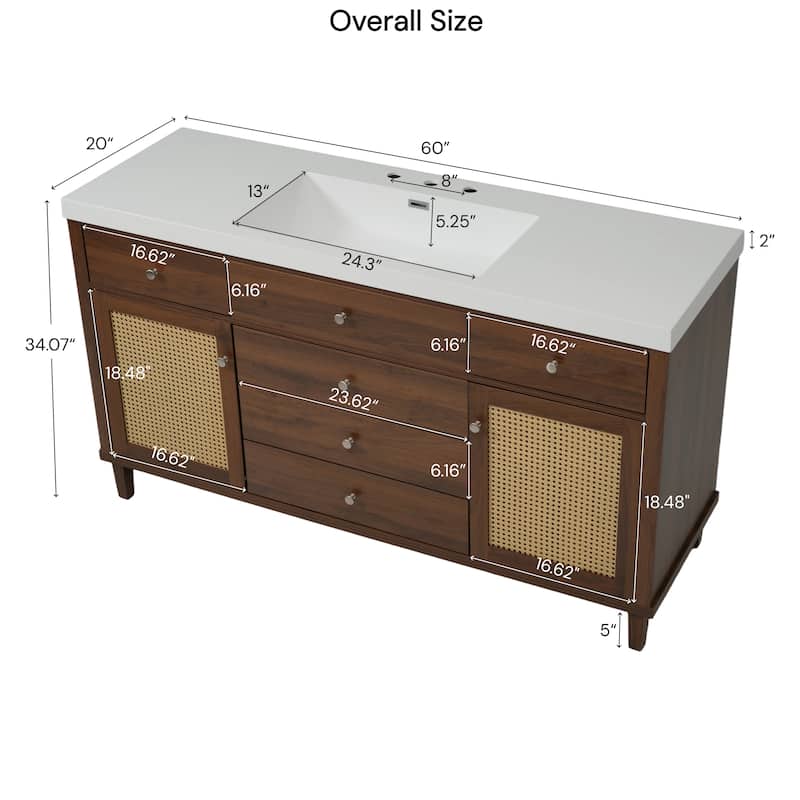 Christopher Knight Home - Emery 60" Bathroom Vanity with SMC Sink, Natural Finish for Modern Large Storage Cabinet