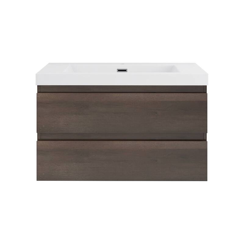 24"/30"/36"/48" Wall-Mounted 2-drawer Bathroom Vanity Set with Integrated Resin Sink