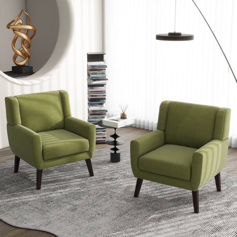 Modern Upholstered Linen Armchair Accent Chair Set of 2 - Green
