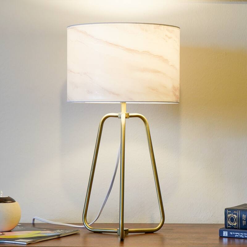 Small Modern Stylish Desk Lamp, Easy To Install, Marble Lampshade Table Lamp - Bronze 110V Metal Online Shift Switch - White