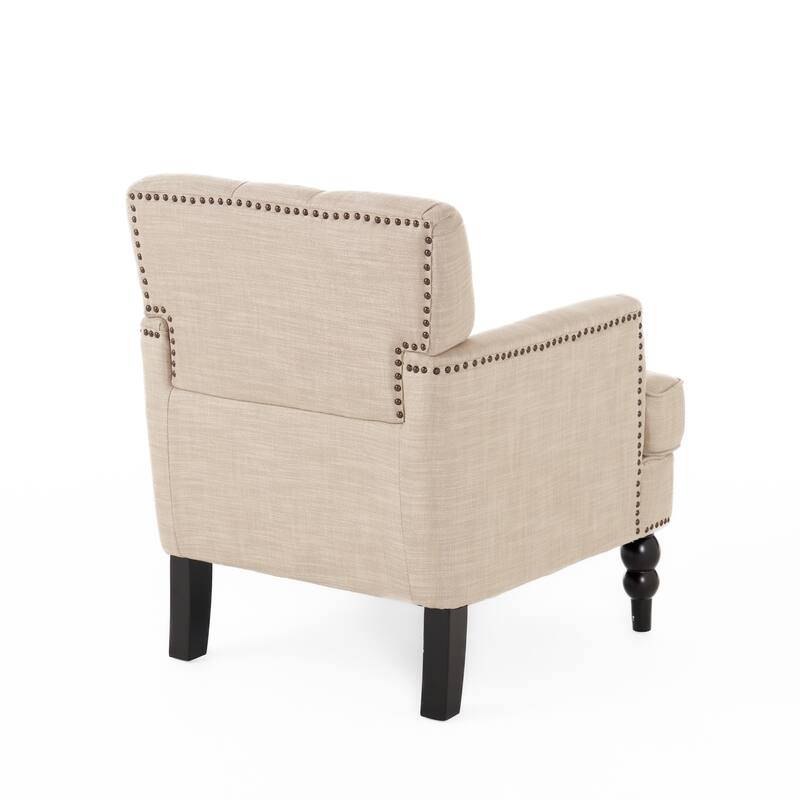 Modern 28" Upholstered Button Tufted Club Chair with Nailheads and Birch Wood Legs