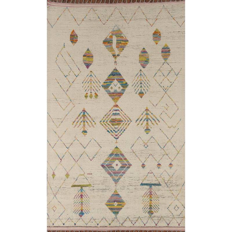 Geometric Moroccan Oriental Area Rug Hand-Knotted Wool Carpet - 5'2"x 8'5"