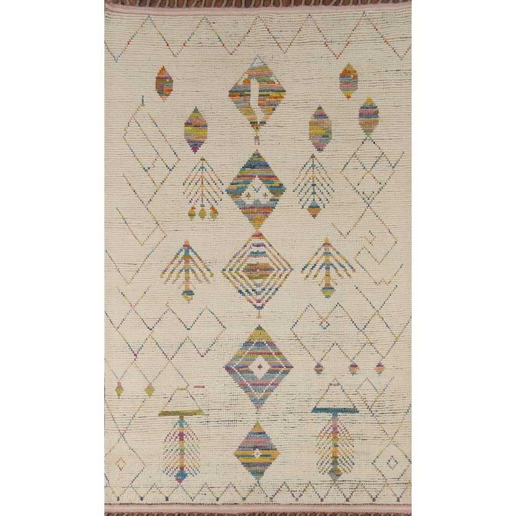 Geometric Moroccan Oriental Area Rug Hand-Knotted Wool Carpet - 5'2"x 8'5"