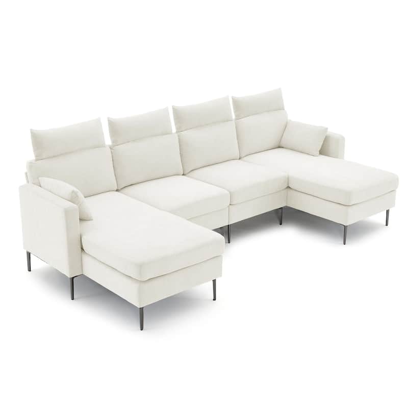 116" Chenille Sectional Sofa Couch With 2 Extra Wide Chaises For Livingroom