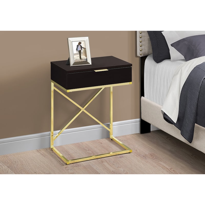 Modern 24-Inch End Table with Drawer with Wood Surface and Metal Base Side Table for Sofa or Bedside
