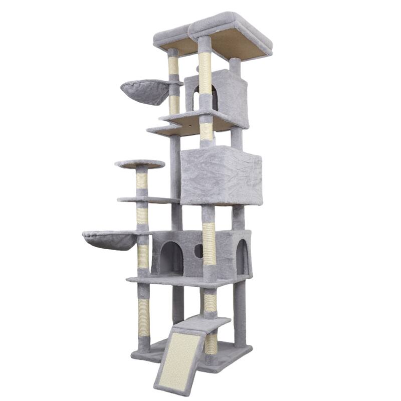 84 In Light Gray Cat Tree Tower With Large Condo Sisal Scratching Post Big Hammock And Top Platform - Light Gray
