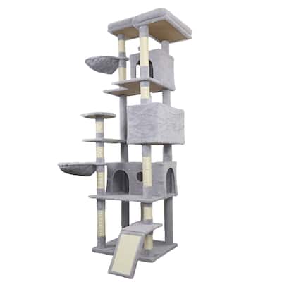 84 In Light Gray Cat Tree Tower With Large Condo Sisal Scratching Post Big Hammock And Top Platform