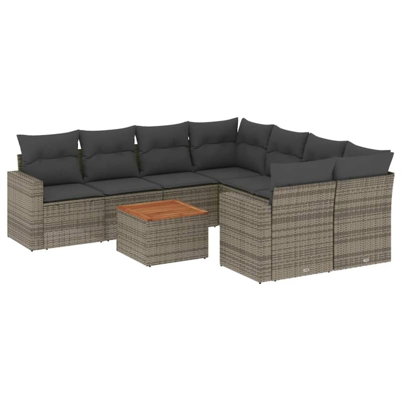 vidaXL Patio Sofa Set with Cushions Outdoor Furniture 9 Piece Poly Rattan - 25.8 x 24.4 x 27.2