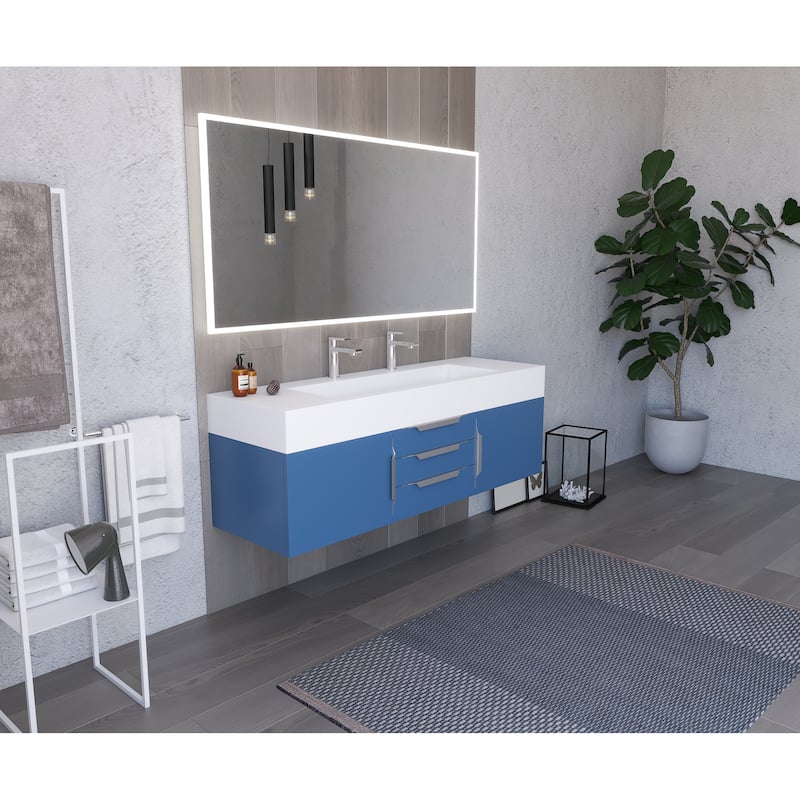 Nile 60" Wall Mounted Bathroom Vanity Set w/ White Top