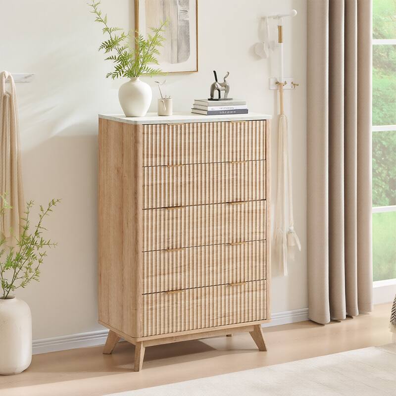 Modern 5 Chest of Drawers, Wood Dresser for Bedroom, Living Room - Natural Oak
