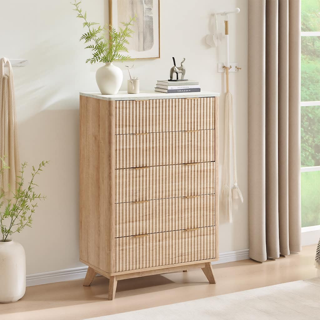 Modern 5 Chest of Drawers, Wood Dresser for Bedroom, Living Room