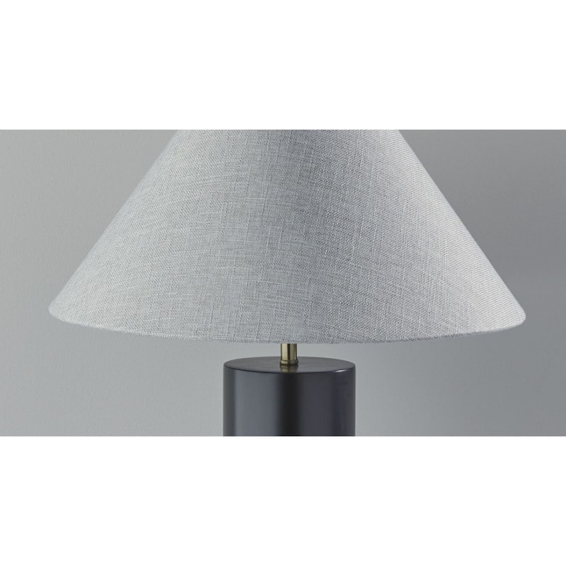 Wood Base Bedside Table Lamp with Grey Cone Fabric Shade - 18” x 18” x 25.5” (D x W x H)