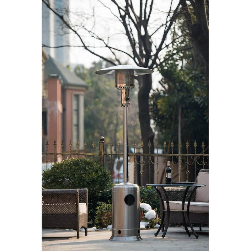 Outdoor Patio Propane Heater with Portable Wheels 47,000 BTU 88 inch Standing Gas Outside Heater - Silver