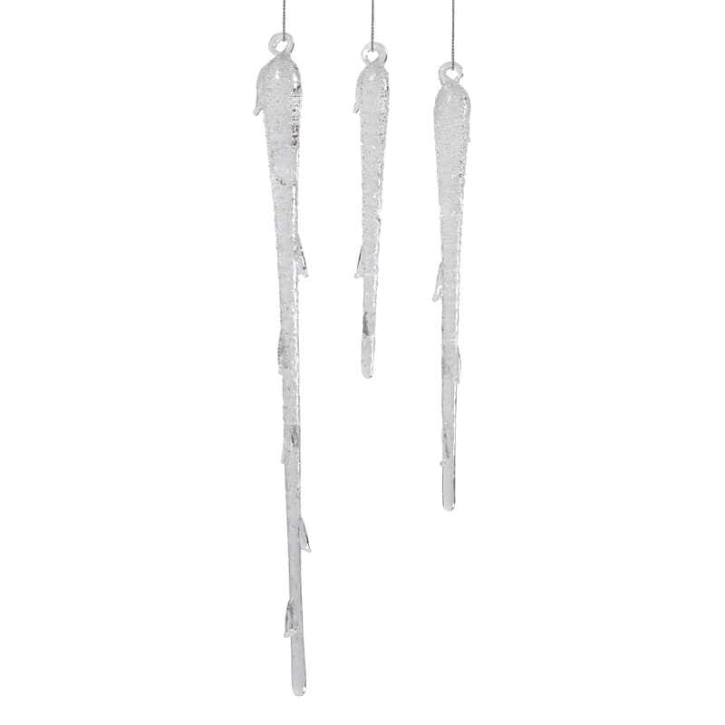 Clear Glass Icicle Ornaments, 12 Hanging Pieces (4 Sets of 3)