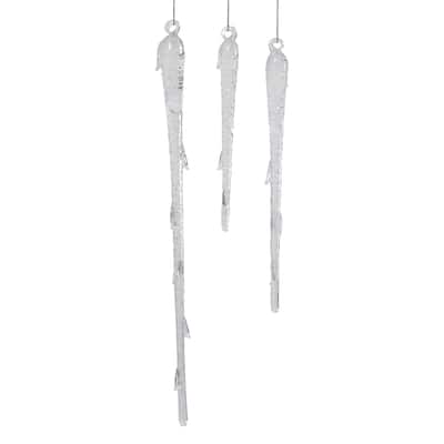 Clear Glass Icicle Ornaments, 12 Hanging Pieces (4 Sets of 3)