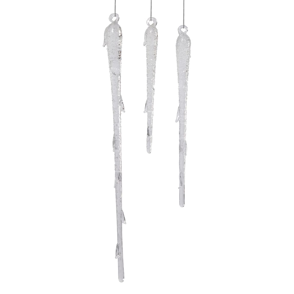 Clear Glass Icicle Ornaments, 12 Hanging Pieces (4 Sets of 3)