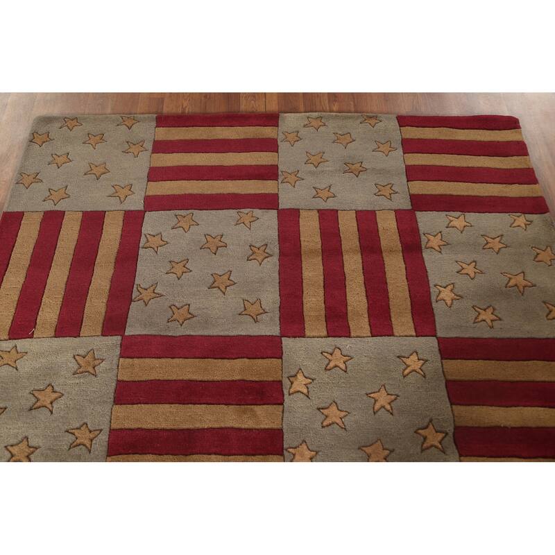 Checkered Gabbeh Oriental Area Rug Hand-Tufted Wool Carpet - 5'0" x 8'0"