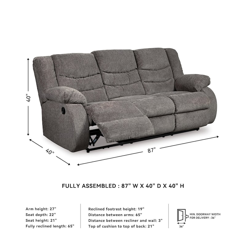 Signature Design by Ashley Tulen Gray Reclining Sofa - 63" W x 40" D x 40" H